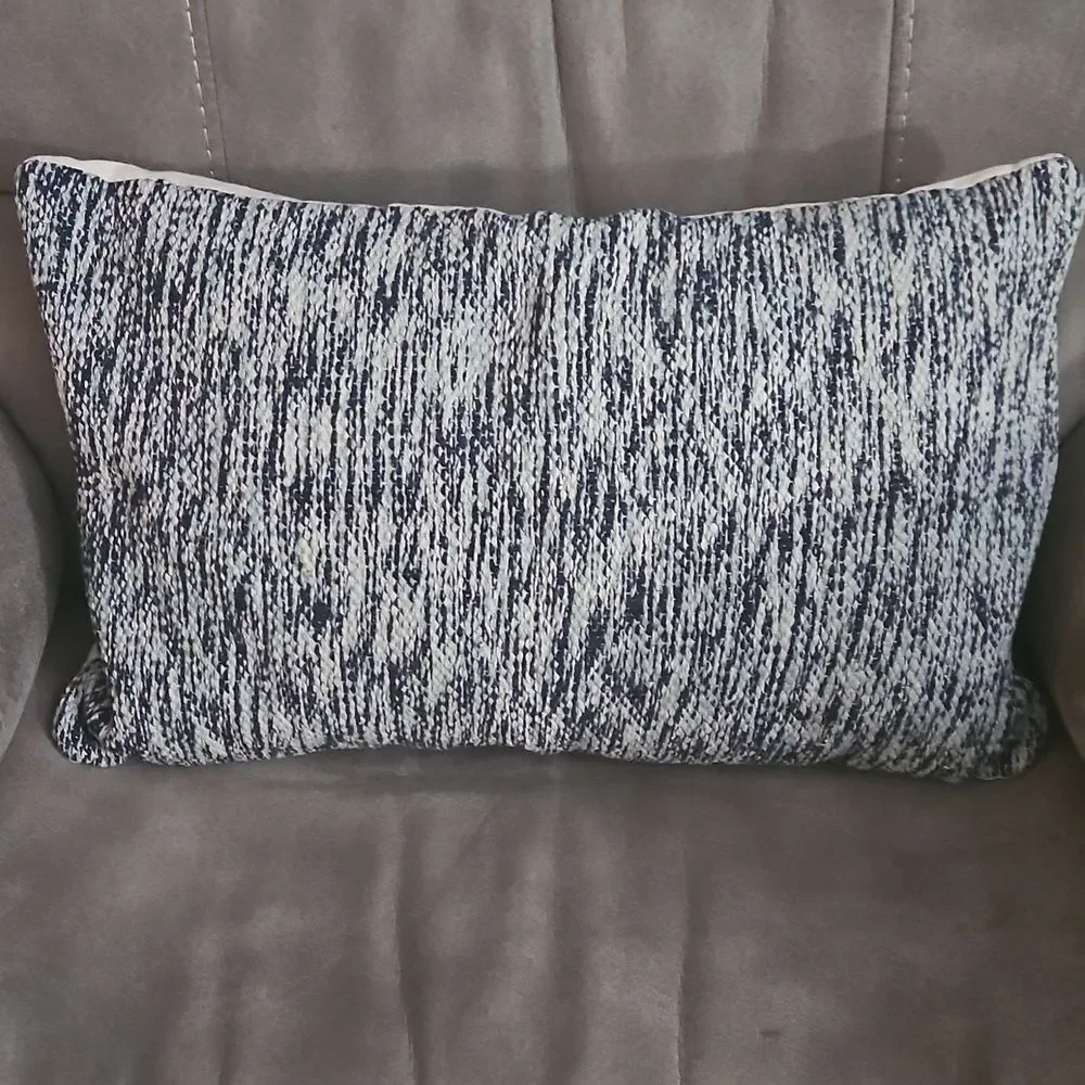 Navy Blue Cream Variegated Lumbar Pillow Cover | 100% Cotton